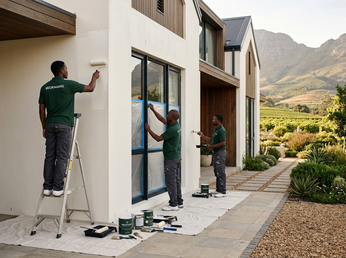 Painting crew working on a home exterior